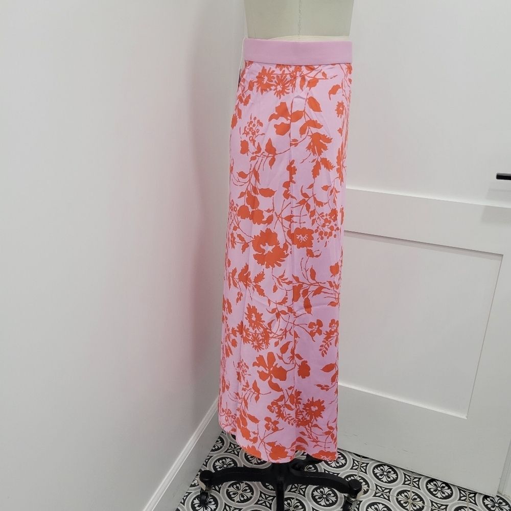 OUTERKNOWN Women's Pink Orange Floral Silky Midi Skirt Size S Tropical Resort - Picture 10 of 11